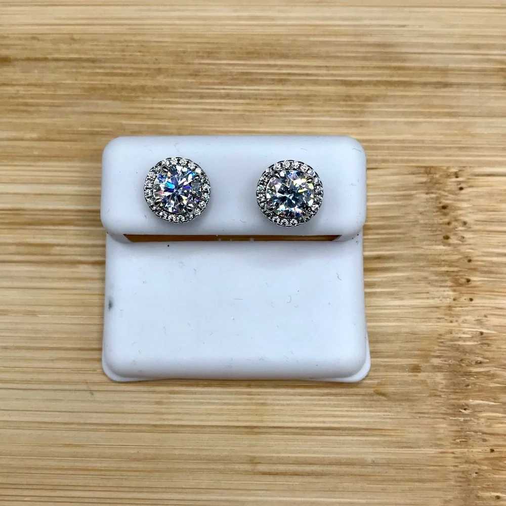 925 Sterling Silver 3.00CT MOISSANITE Halo Stud Earrings Screw Back